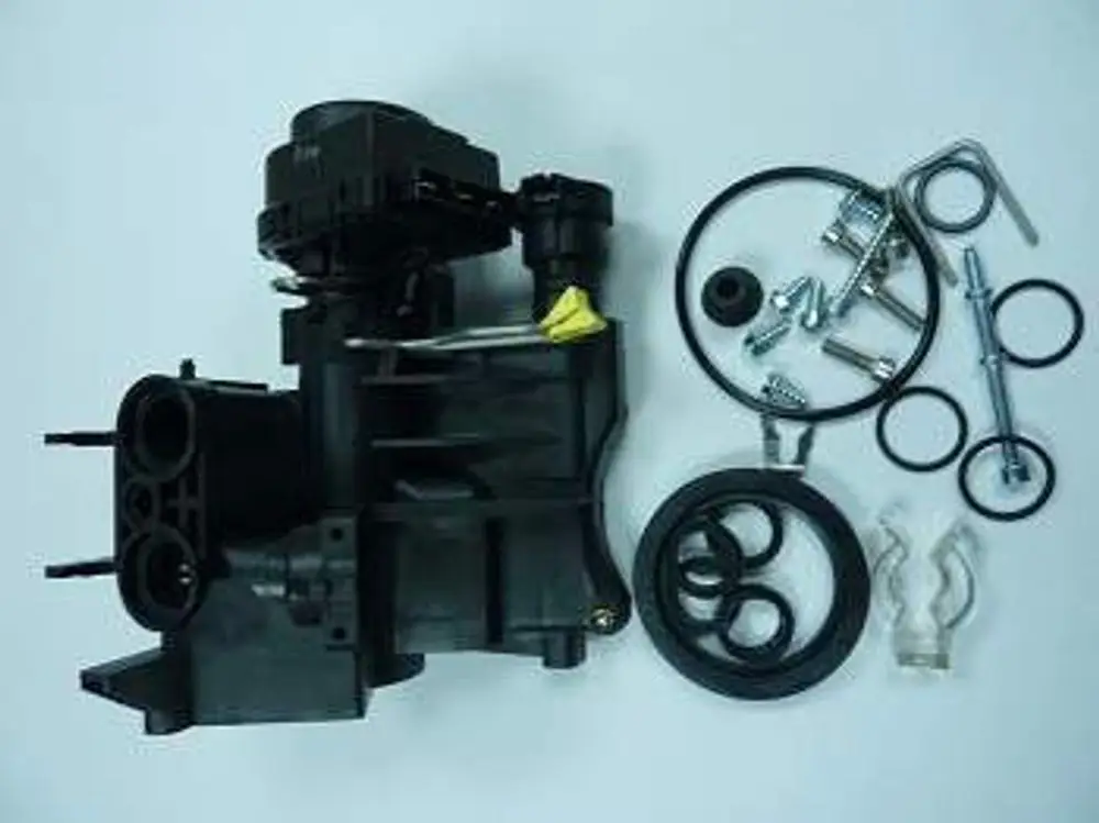Hydroblock mit Ventilantrieb und verschiedenen Montageschrauben, O-Ringen und weiteren Zubehörteilen, angeboten von der Marke Remeha.